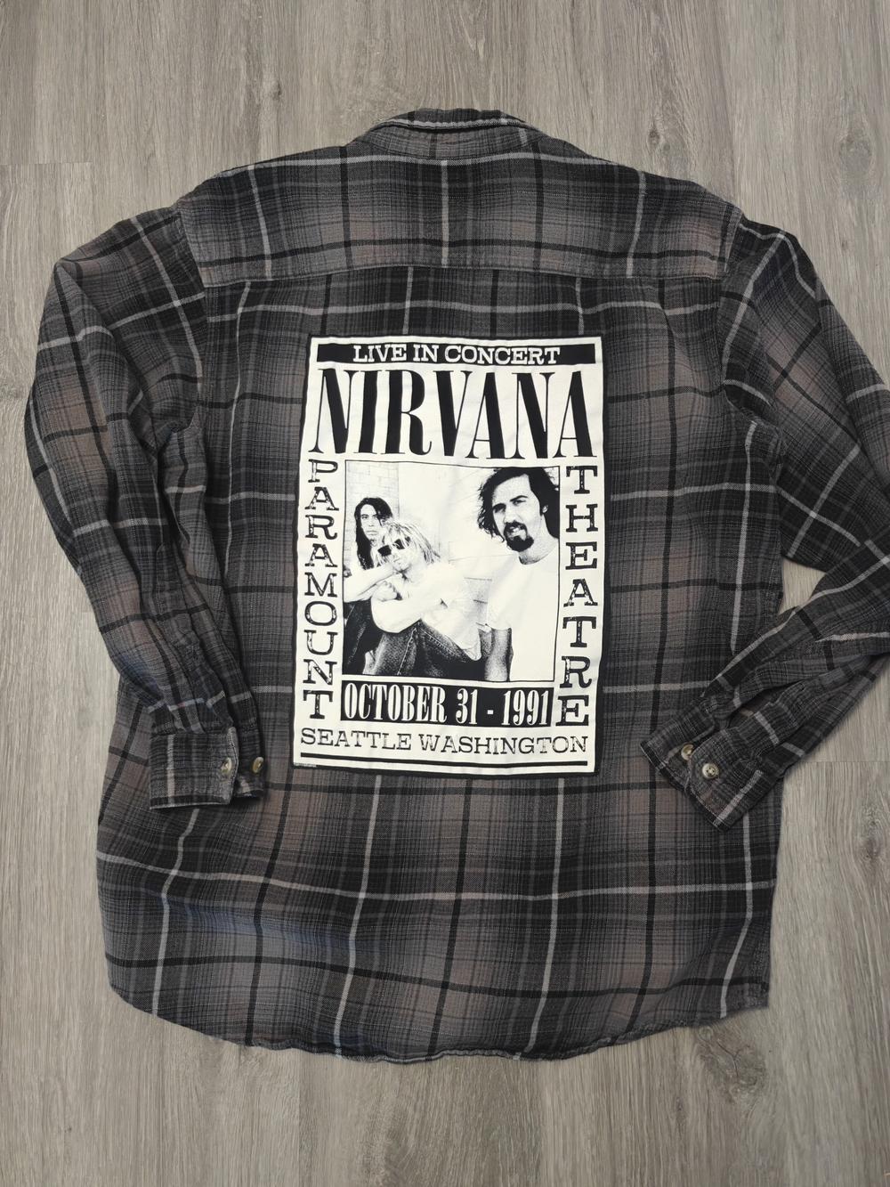 Nirvana Graphic Back Plaid Flannel Shirt - Black/Grey